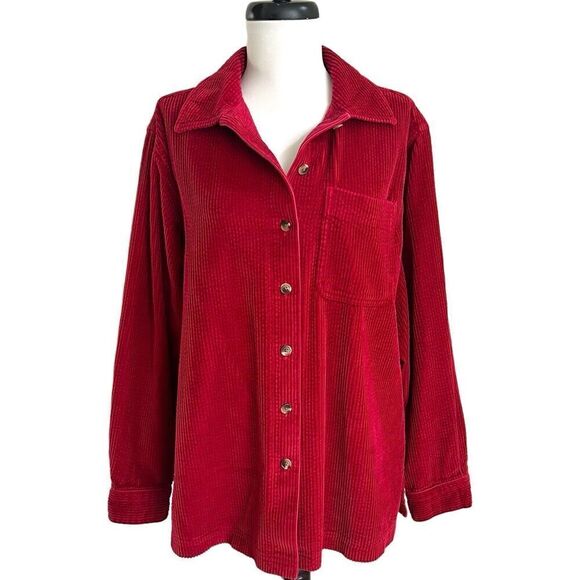 LL Bean Wide Whale Corduroy Relaxed Comfort Shirt S Red Shacket cabincore boho - Picture 1 of 13
